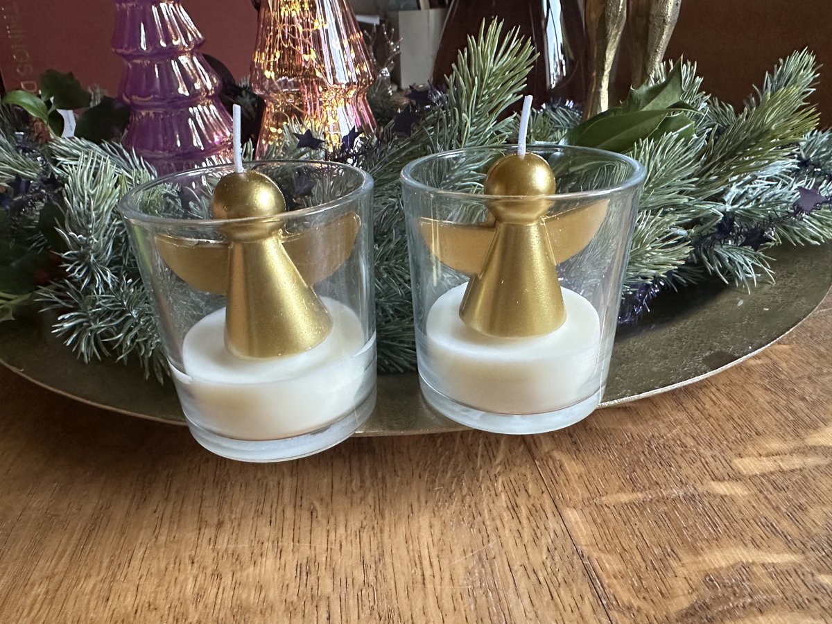 windlichtje engel 2x - goud -18 branduren-kerst