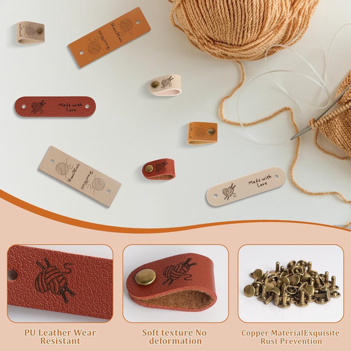 40 stuks handgemaakte labels, handgemaakte lederen etiketten, etiket van suède met gaten, breiaccessoires voor doe-het-zelf hoeden, kleding naaien, gebreide decoratie (1,5 x 5,5 cm en 4,2 x 1,5 cm