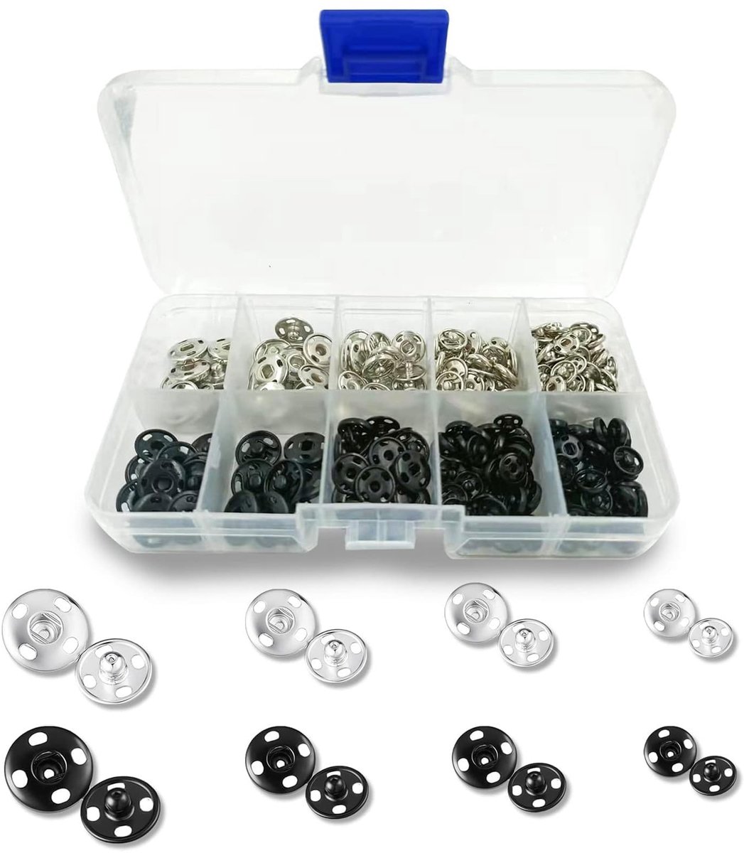 IMPERATORIS® Metalen Drukknoppen Set – Zwaar Uitgevoerde Drukknopen met Setterbasis en Holle Pons – Metalen Knopen voor Kleding, Leer, Jassen, Jeans en Handtassen – Niet Naaien – 4 Sizes – set van 80 – zwarte en zilver