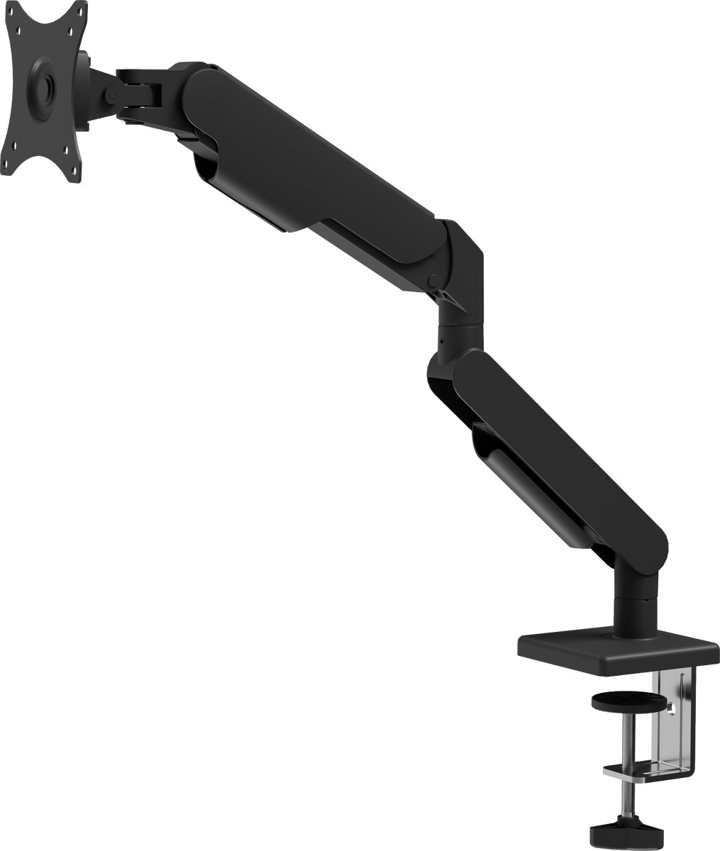 DESQ® Monitor Arm met Gasveer - 17-32 Inch - Quick Release VESA - Bureauklem + Bladdoorvoer - Zwart