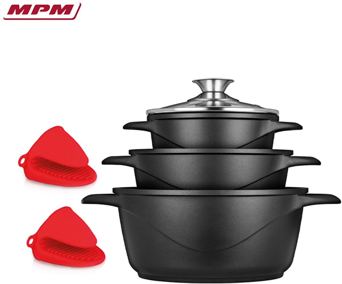 Smile - 8 Delige Pannenset - Antiaanbaklaag - Vaatwasser bestendig - Geschikt voor iedere Kookplaat - MGK-18 - Zwart