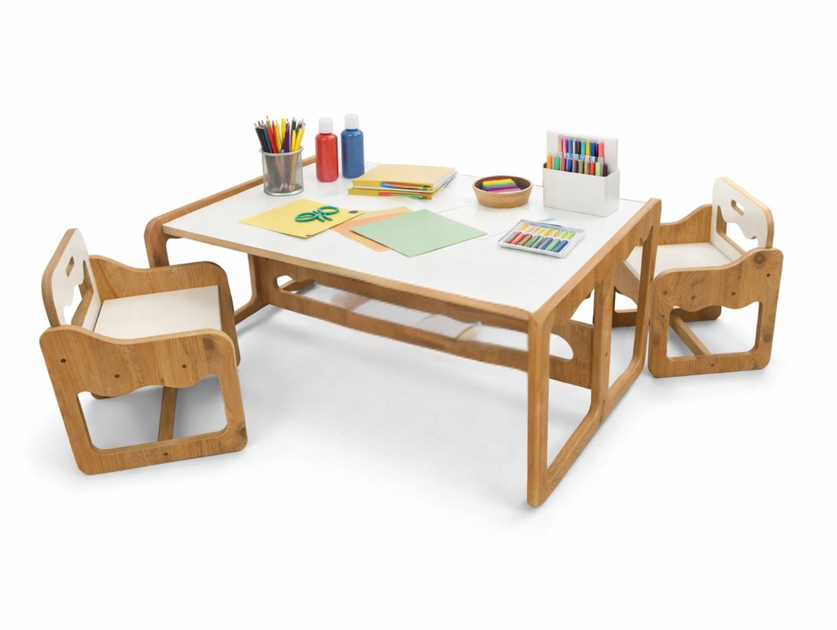 Kindertafel met 2 Stoelen – MDF Hout Walnoot/Wit – 2-Persoons Speel- & Eettafel voor Kinderen 2-6 Jaar – Kinderkamer/Woonkamer