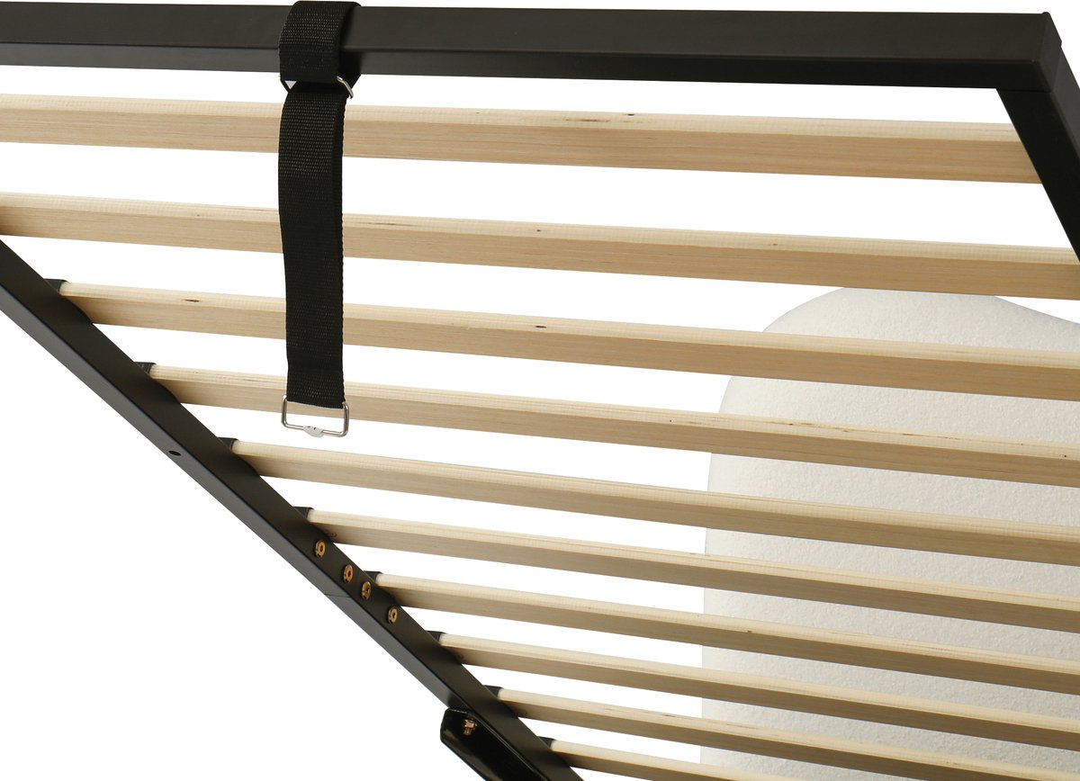 Gestoffeerd bed, eenpersoonsbed, kinderbed 90 x 200 cm, hydraulisch functioneel bed, bed met lattenbodem, hoofdbord en grote opbergruimte, gestoffeerd hoofdbord, bouclé, beige