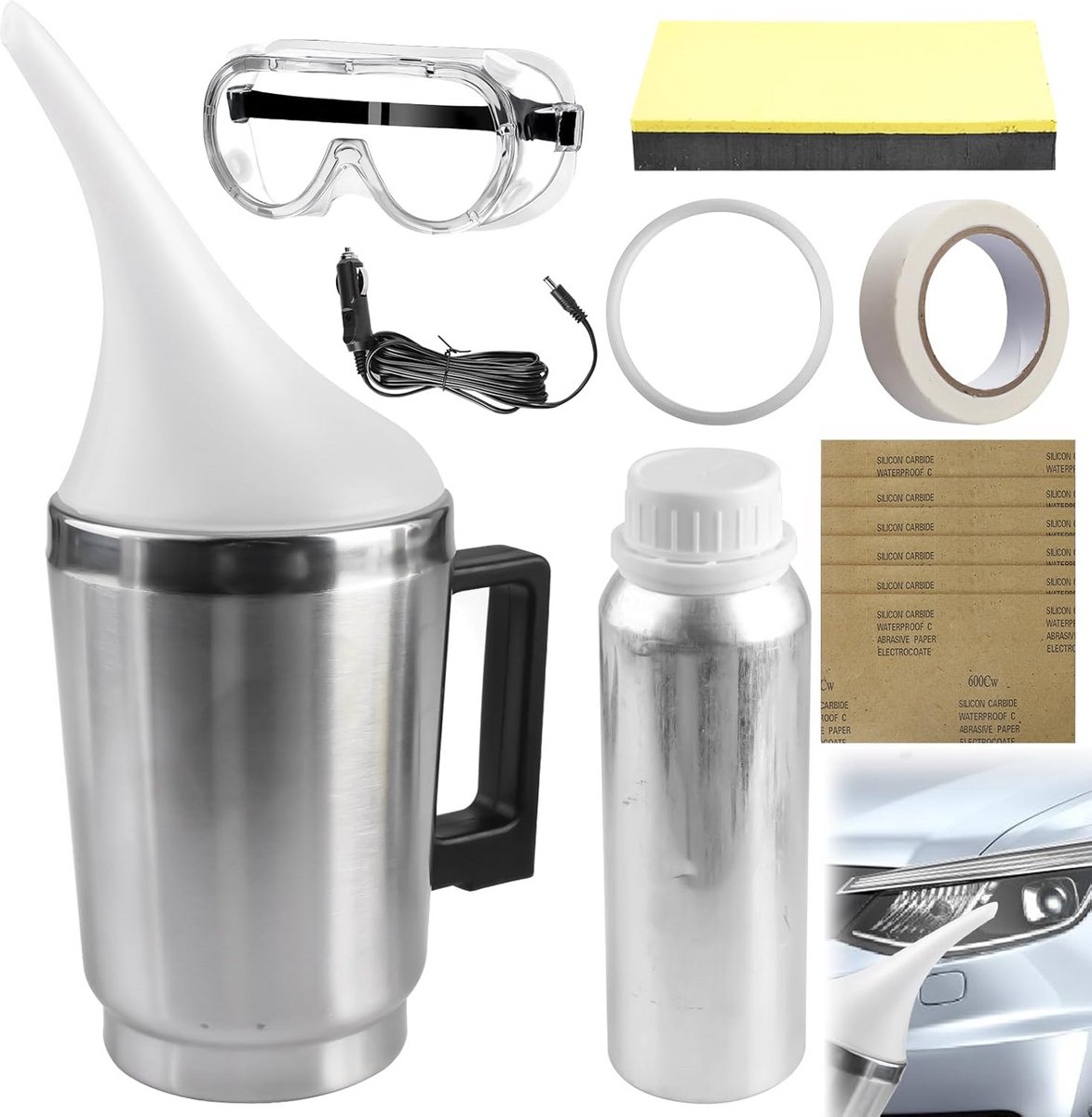 Koplamp Polijstset - Reparatieset Koplampen - Auto Onderhoud - Roestvrijstalen Vernevelaar - 6 Delig - Zilver