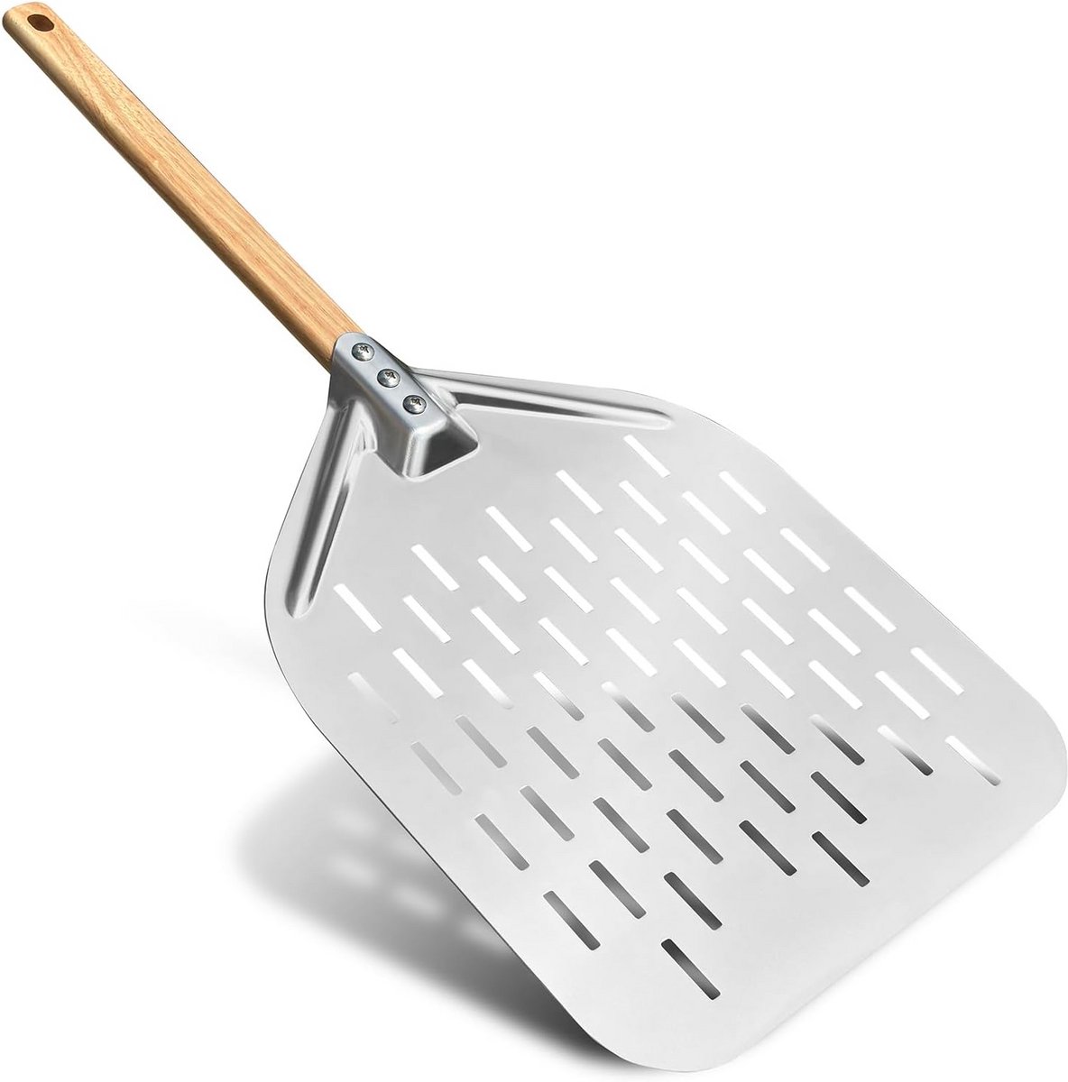 Geperforeerde Pizzaschep Aluminium met Afneembaar Houten Handvat