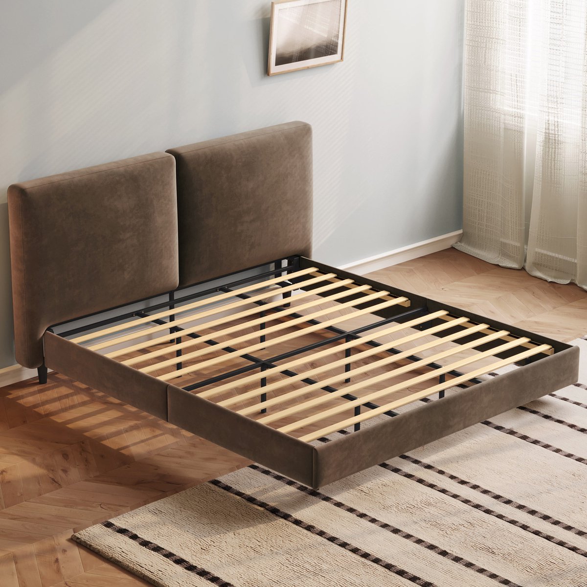 Guyii Bedframe 180*200 cm - Gestoffeerd Tweepersoons Bedframe met Hoofdbord - Extra Breed - Sterke Lattenbodem - Max. 400 kg