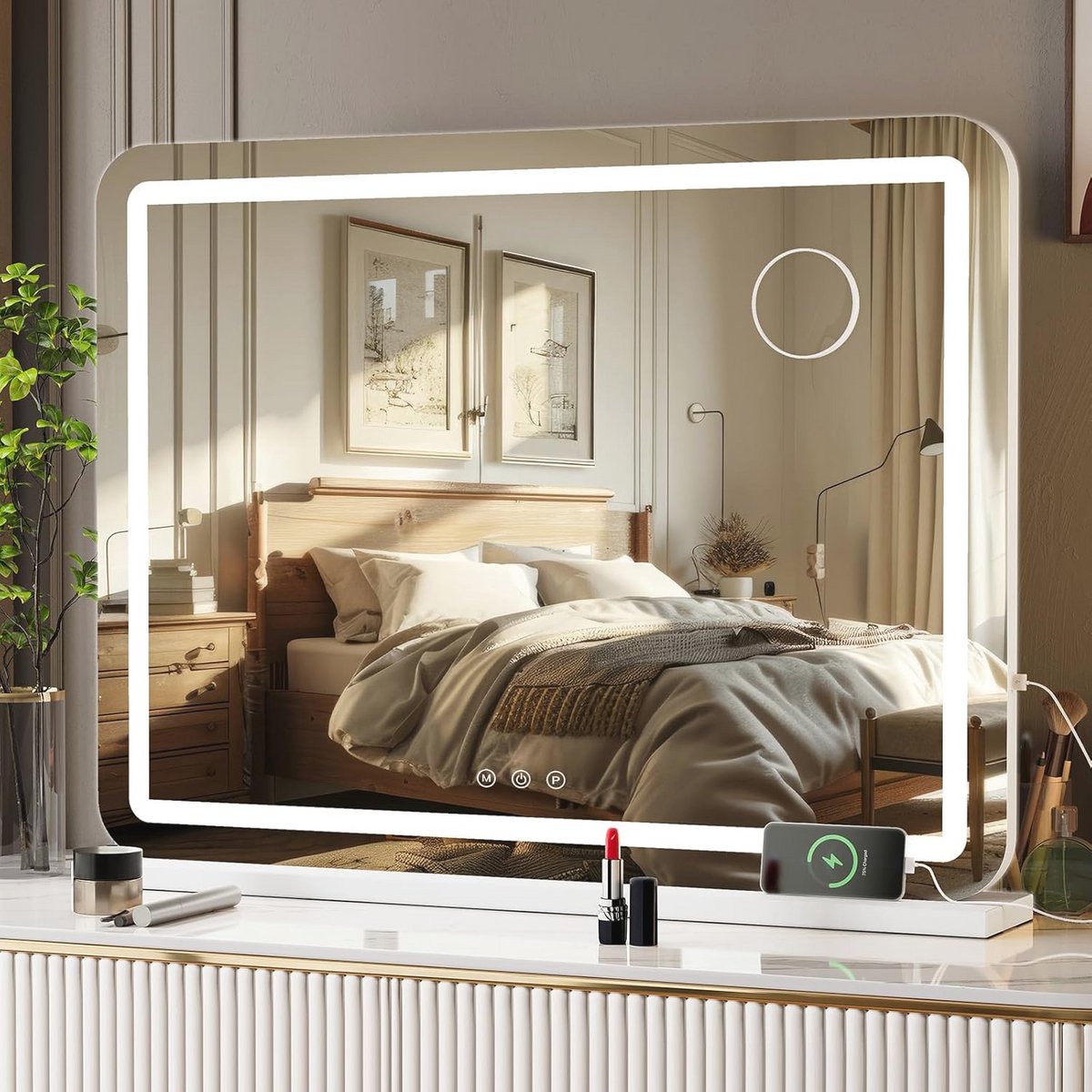 Groot Hollywood Make-up Spiegel met Verlichting en Vergrotende Spiegel - 80 x 62 cm