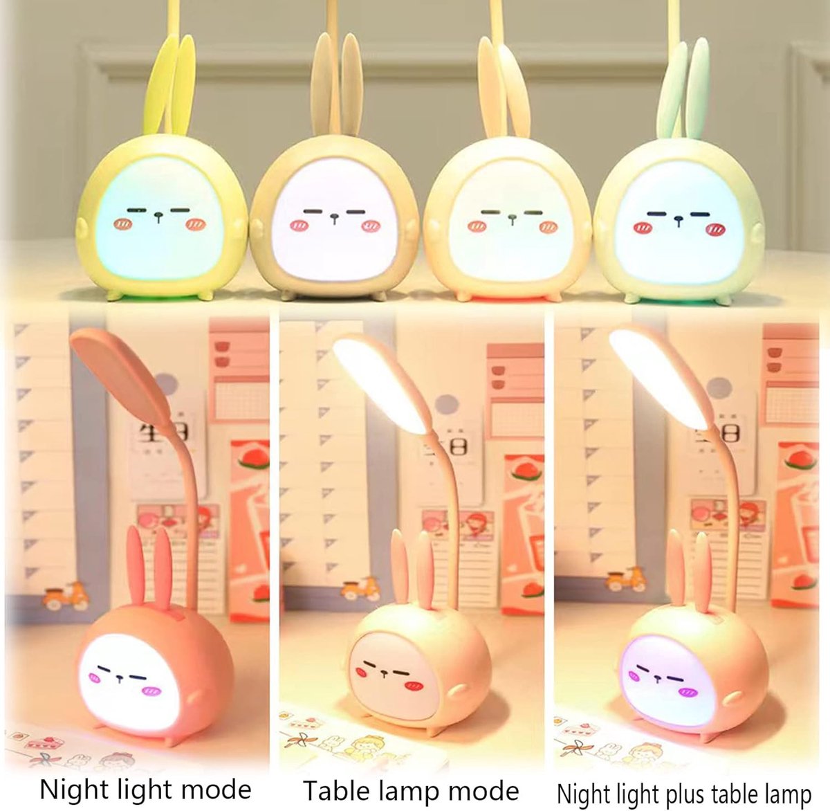 Mini draagbare LED-nachtlamp in de vorm van een konijn - Opvouwbare, oplaadbare leeslamp met USB-aansluiting - Geschikt voor slaapkamers en kinderkamers - Blauw konijn — cadeau in Spellen & Speelgoed - foto 3