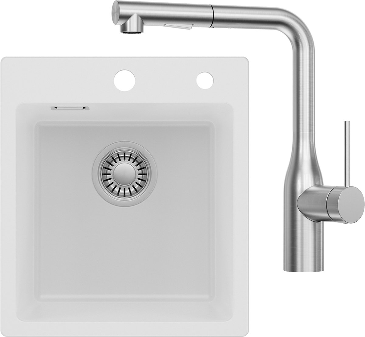 Auralum max Spoelbak voor keuken 40x45CM - Graniet Spoelbakken Met Keukenmengkraan - Enkel