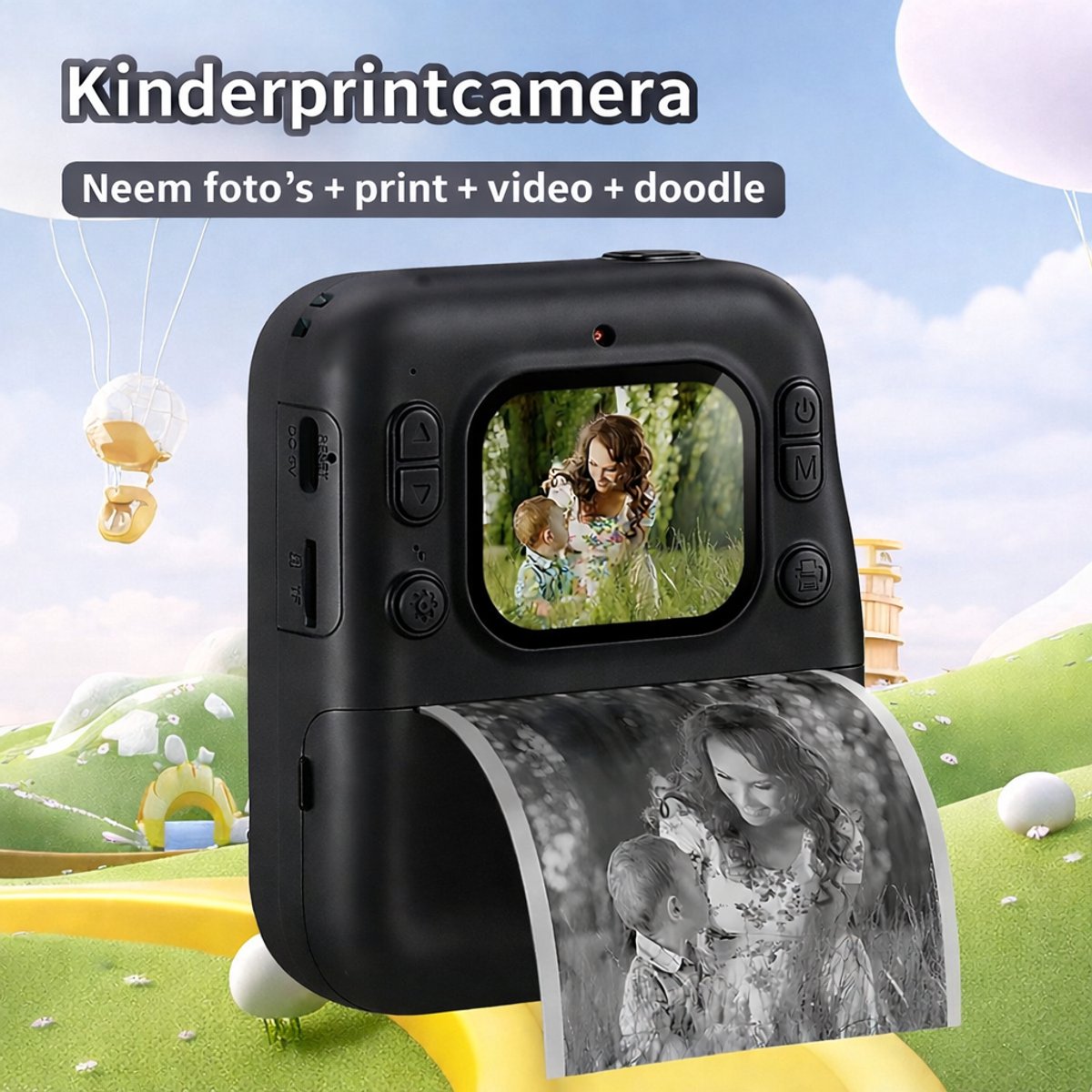 Jumalu Instant Camera – 2.4" HD Camera met Selfie Functie – 1080p – Inclusief 4 Rollen Fotopapier – Direct Print Camera voor Kinderen – Zwart thumbnail 4