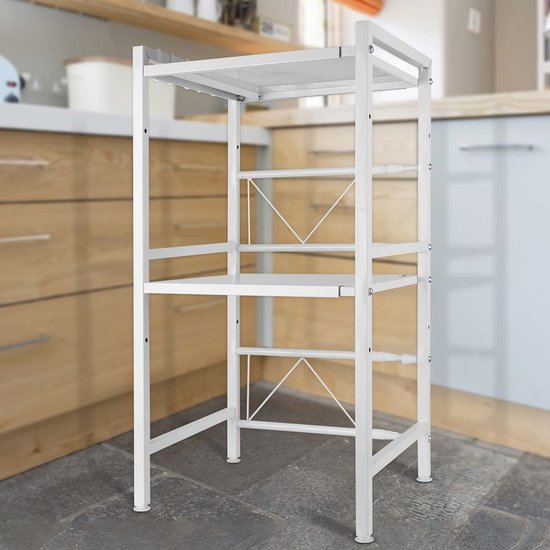 RELOVE Uittrekbare metalen standaard voor magnetron, 2-laags, uittrekbaar, voor specerijen, conserven, flessen tot 25 kg (40/64 x 36,5 x 78 cm, 2 stuks (zwart