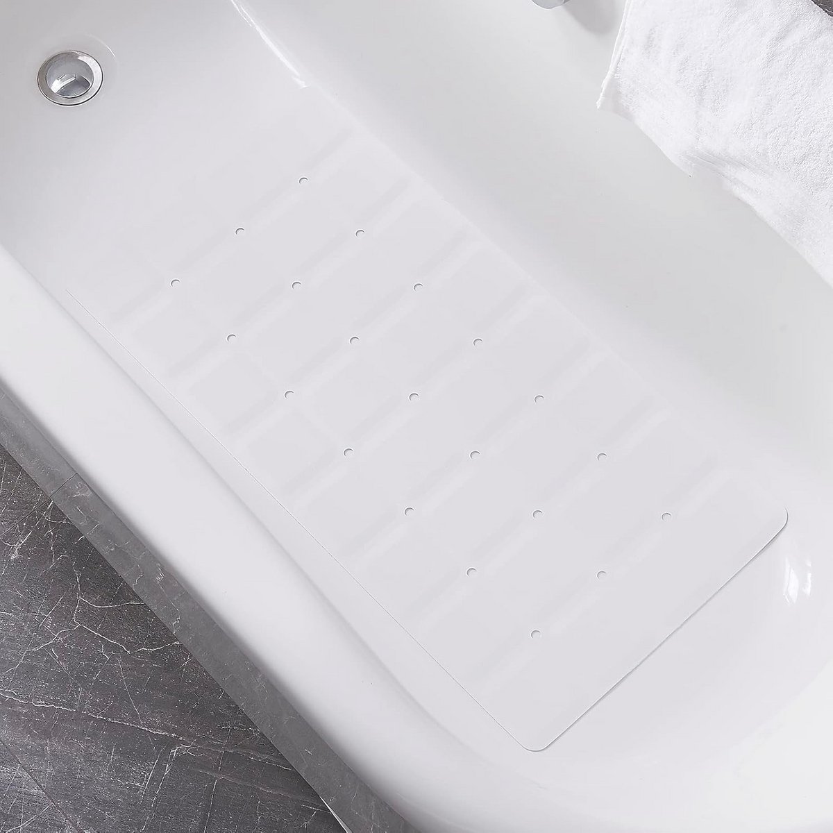 Opvouwbare Antislip Siliconen Badmat voor Getextureerde Badkuipen - Douchemat zonder Zuignappen (Wit, 28 x 14 Inch)