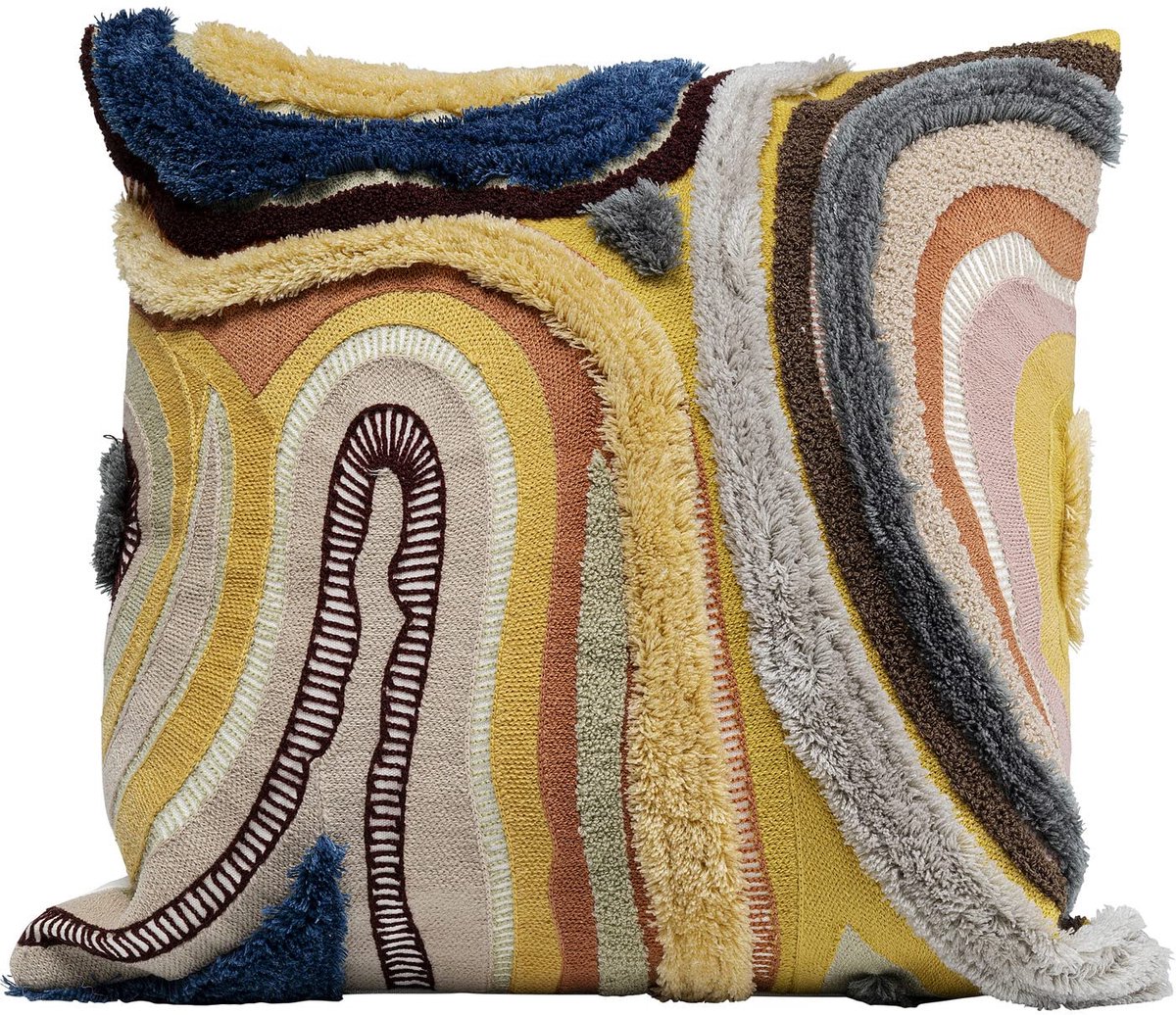 Unyqoos Decoratief bruin kussen met golfpatroon en ritssluiting voor bank of bed, Sierkussen, Veelkleurig, Vierkant, Katoen, 45x45