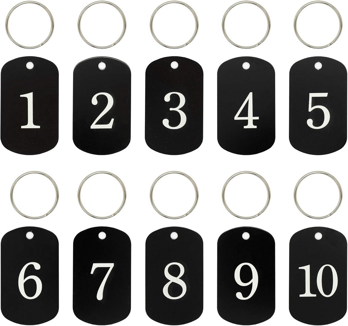 Gegraveerde Nummerlabels Aluminium - Sleutelhangers met Ringen (Set 1-100, Zwart)