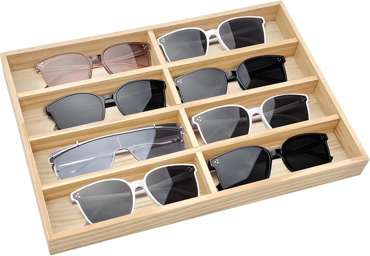 Houten Brillendoos voor 8 Brillen - Stijlvolle Organizer voor Zonnebrillen, Sieraden en Horloges