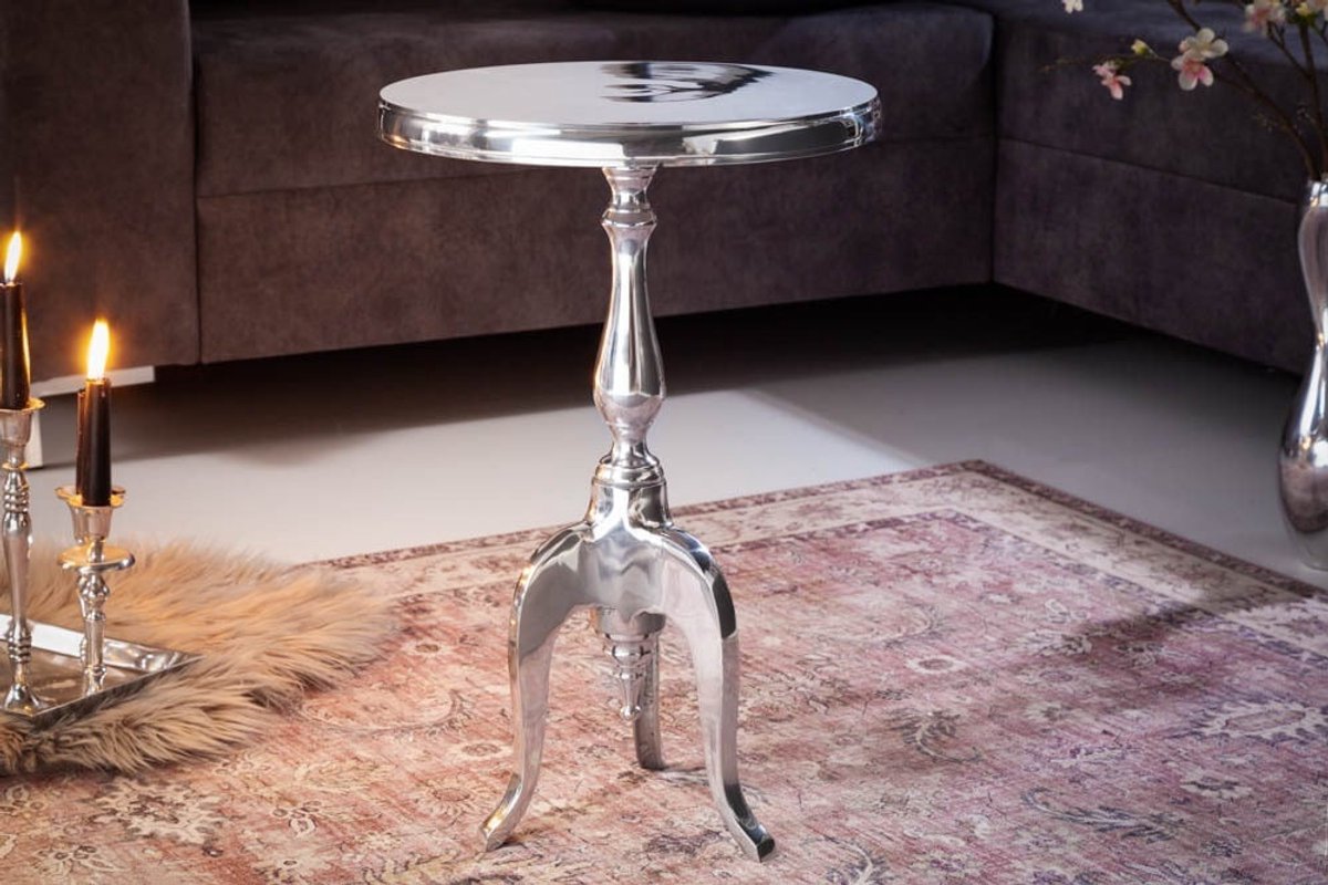 Elegante bijzettafel SAVOY 55cm zilver gepolijst statief met rond blad - 35735