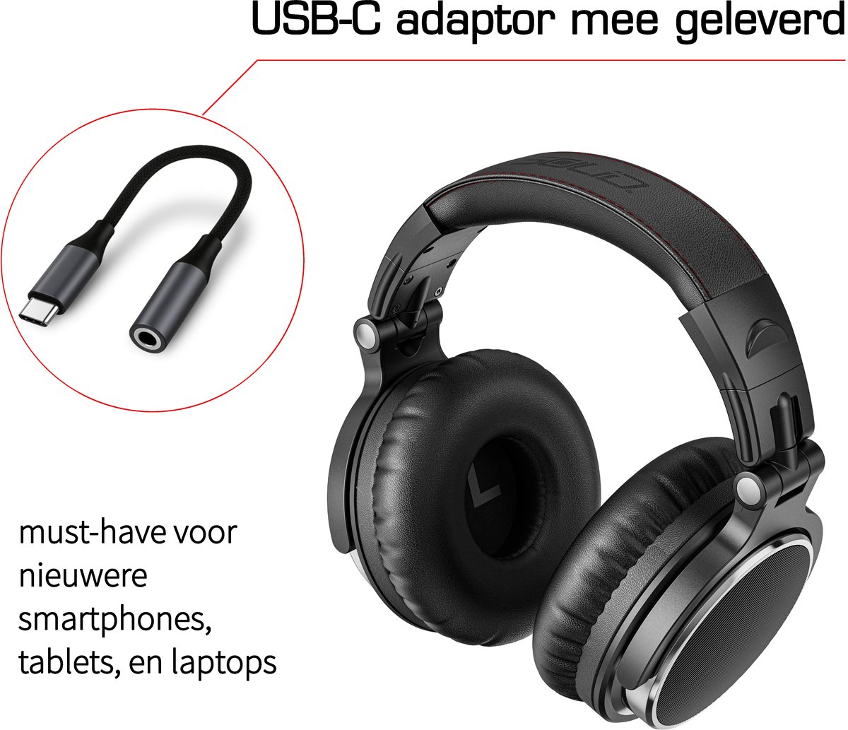 Solid DJ1 Over-ear DJ & Studio Koptelefoon - Inclusief USB-C Adapter, Microfoon & Draagtas - 3.5mm & 6.3mm Jack - Zwart — afbeelding 5