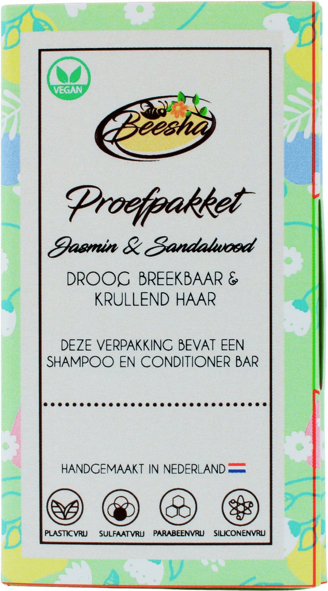 Beesha Proefpakket Jasmin & Sandalwood Duo | Shampoo Bar & Conditioner Bar | 100% Vegan | CG Proof | Sulfaatvrij | Parabeenvrij | Silicoonvrij