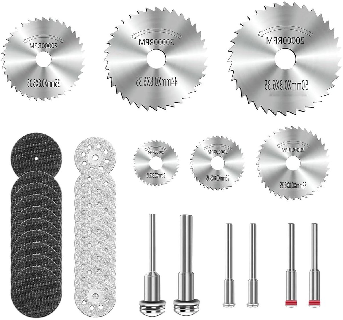 Allecta - Set van 32 doorslijpschijven voor rotatiegereedschap, incl. HSS-messen, diamant- en harsschijven - 3 mm spindel - hout, kunststof, zacht metaal, steen, glasvezel