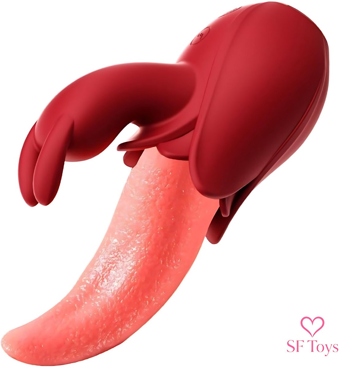 SF Toys – Roosvormige Konijnenoren Tong Vibrator – 10 Tong – & 10 Konijnenoor standen – Clitorale Stimulator – Oplaadbaar & Waterdicht – Zacht Siliconen – Rood