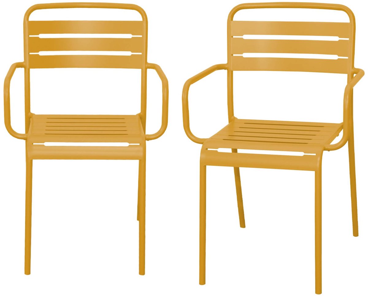 sweeek - Set van 2 tuinstoelen met armleuningen metaal - amélia
