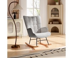 Schommelstoel, schommelstoel met Berber fleece-look, armleuningen, gewatteerde stoel met houten poten, relaxstoel voor woonkamer en slaapkamer, maximaal draagvermogen 120 kg,Lichtgrijs