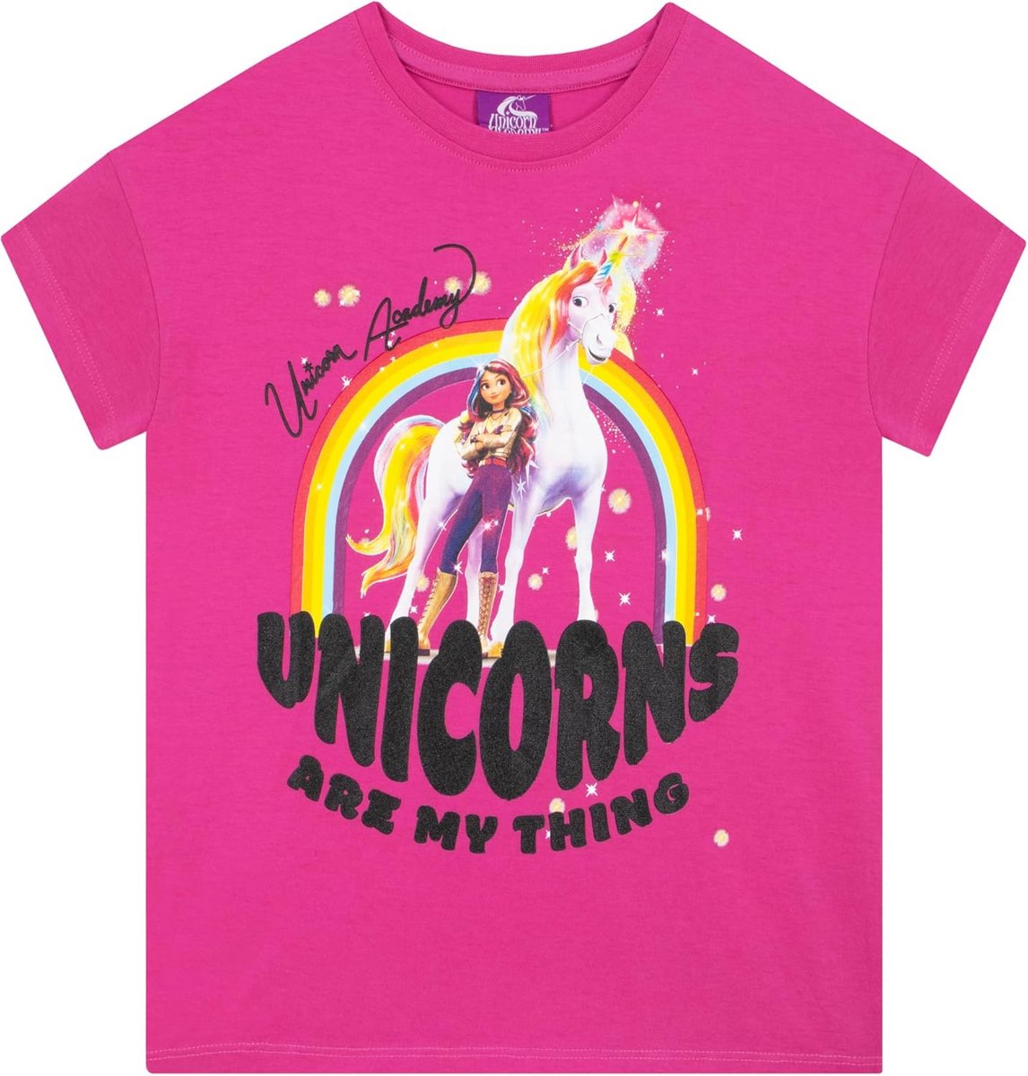 Meisjes T-shirt Eenhoorn met Regenboog en Glitterdruk