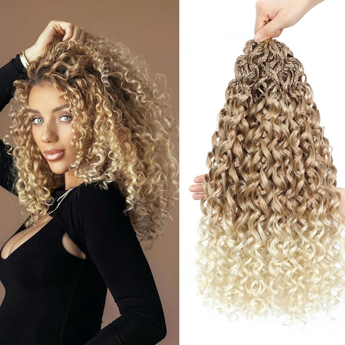 Pre-Twisted Krullend Crochet Haar 14 Inch - 8 Bundels - Beach Wave & Deep Wave Vlechten