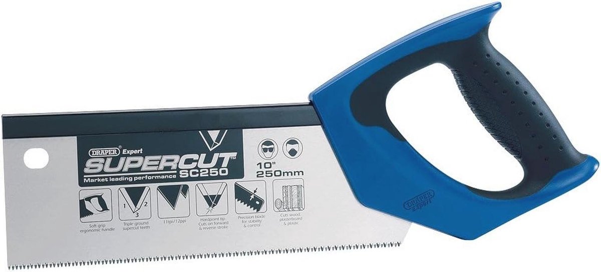 Fijne Hardpoint Zaag met Soft-Grip Handvat - 250 mm, 11 TPI/12 PPI - Perfect voor Precisiewerk
