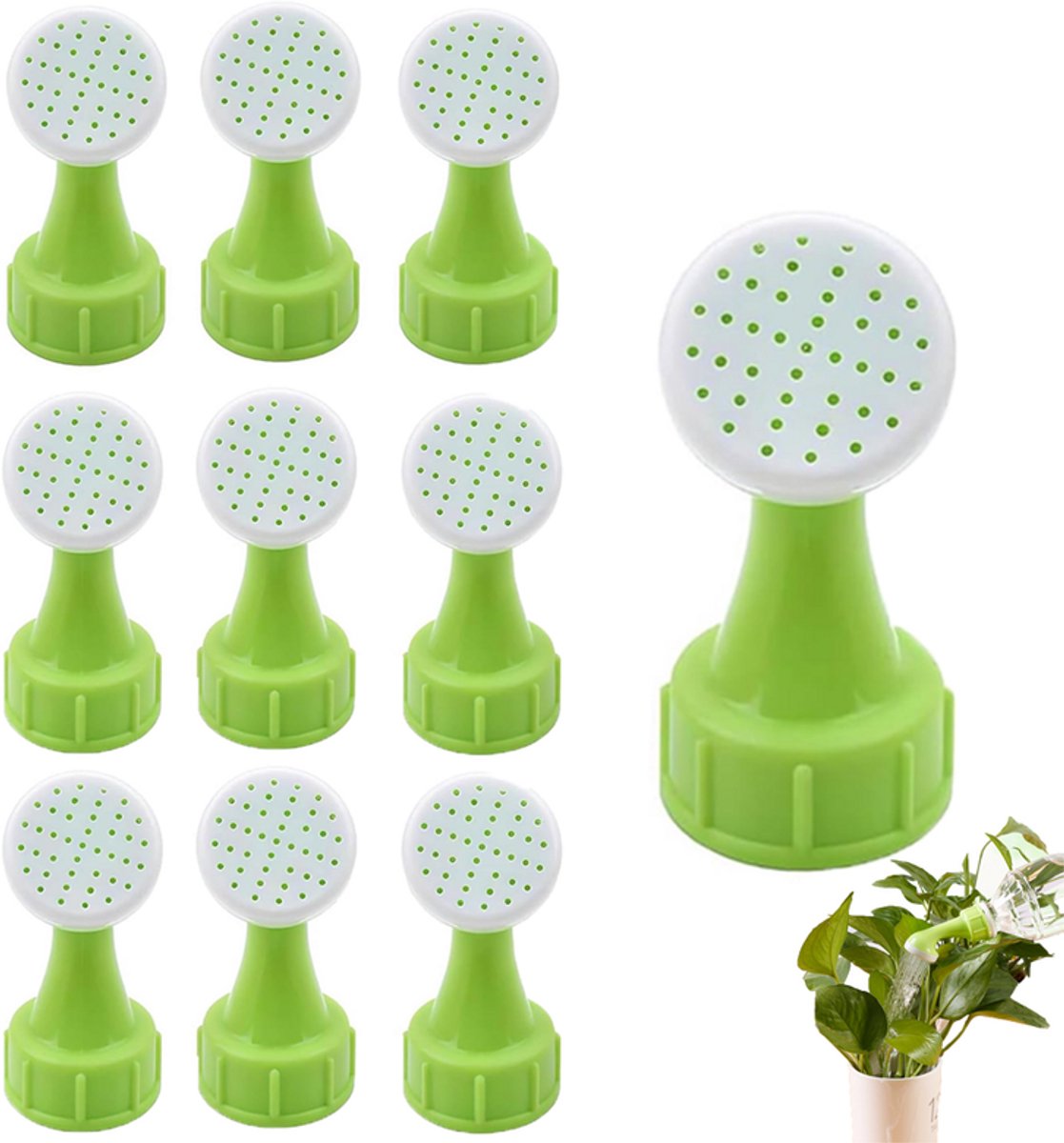 10 stuks - Mini gieter sproeikop - Vetplantensproeier - Groene plantensproeikop - Groen - Flessendop sproeier - Mini gieter - Handsproeier voor flessendop
