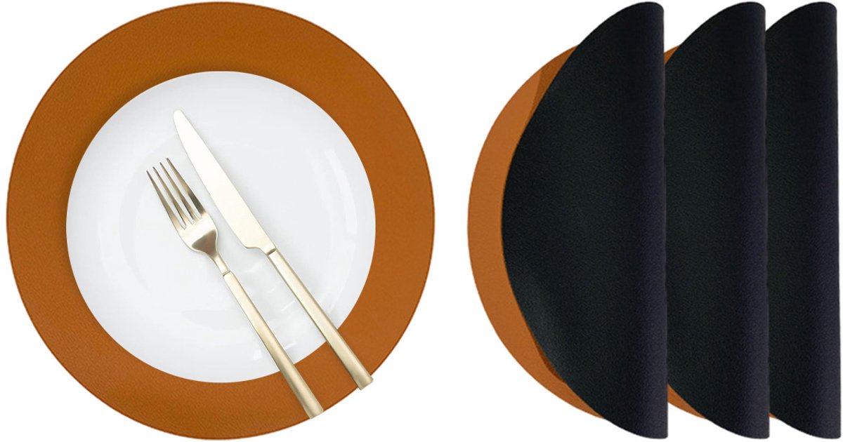 Gigicial Ronde Placemats - Placemat - Waterdicht & Antislip - 4 - Voor Thuis/Restaurant/Zwart