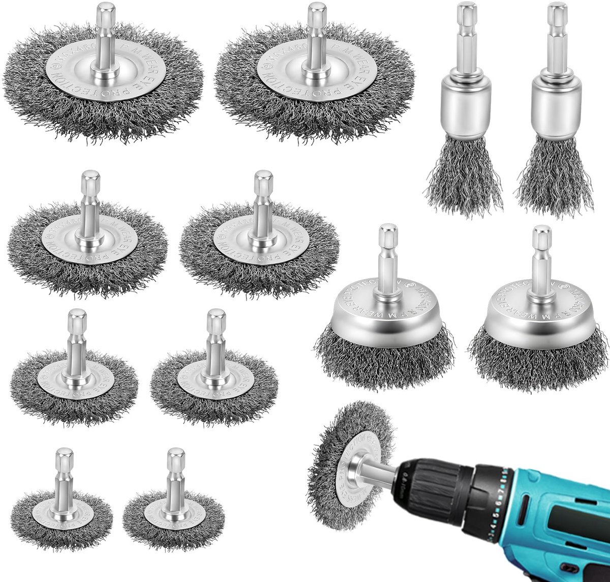 Unyqoos® Complete set van 12 draadborstels voor boormachines en accuschroevendraaiers