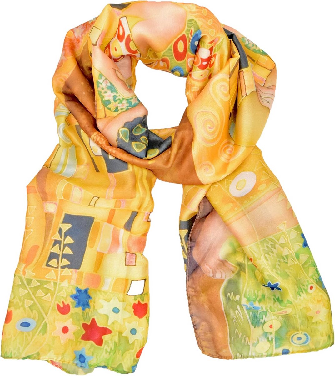 Lange Zijden Sjaal Dames met Kunstprint - Elegante Foulard voor Elk Seizoen