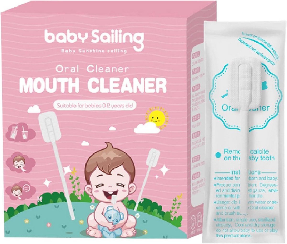Mondreiniger voor baby's, 30 stuks, tongreiniger, mager gaas, draagbaar, mondbescherming, tandvleesreiniger, flexibele tandenborstel, tongreiniger voor tong, mond en tanden van baby's