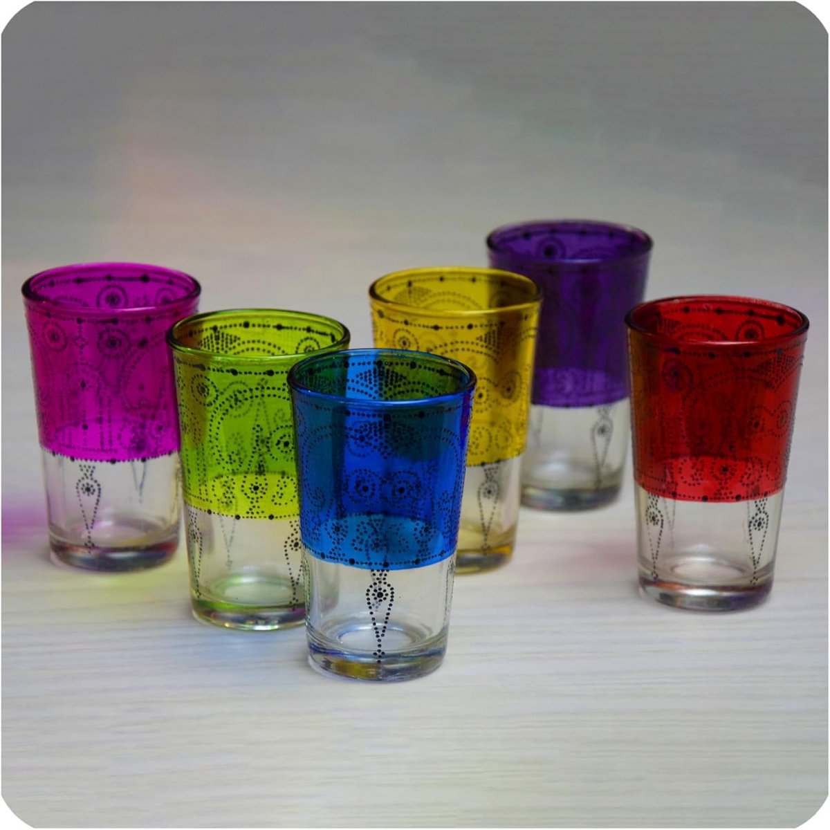 Oosterse Theeglazen Set Marokkaans Glas Decoratie 6 Delen Kleurrijk