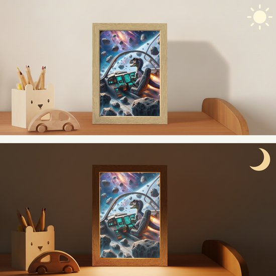 Nachtlampje 15x20 cm - Kinder lampje - Dino - Ruimte - Jongens - Tafellamp kinderkamer - Slaapkamer lamp - Bedlamp kinderen - Kinderlampje stopcontact - Wandlamp babykamer - Nachtlampjes van OnlyWow — afbeelding 4