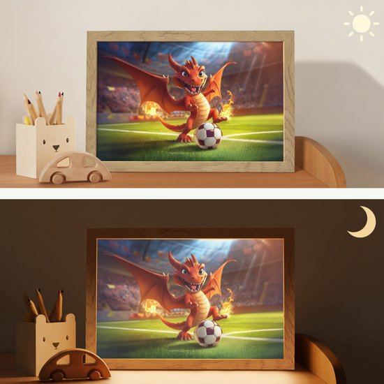 Nachtlampje 30x20 cm - Kinder lampje - Draak - Voetbal - Vuur - Stadion - Tafellamp kinderkamer - Slaapkamer lamp - Bedlamp kinderen - Kinderlampje stopcontact - Wandlamp babykamer - Nachtlampjes van OnlyWow — afbeelding 4