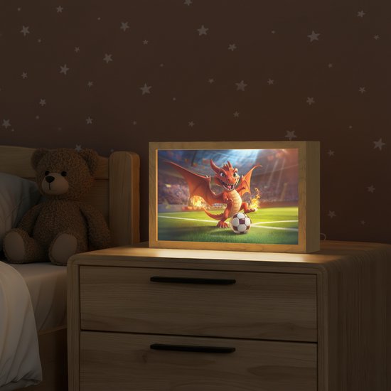 Nachtlampje 30x20 cm - Kinder lampje - Draak - Voetbal - Vuur - Stadion - Tafellamp kinderkamer - Slaapkamer lamp - Bedlamp kinderen - Kinderlampje stopcontact - Wandlamp babykamer - Nachtlampjes van OnlyWow — afbeelding 2