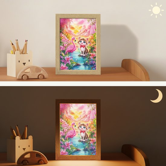 Nachtlampje 15x20 cm - Kinder lamp - Kitten - Flamingo - Bloemen - Tafellamp kinderkamer - Slaapkamer lamp - Bedlamp kinderen - Kinderlampje stopcontact - Wandlamp babykamer - Nachtlampjes van Merkloos — afbeelding 4