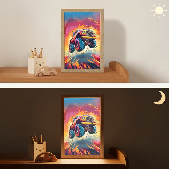 Nachtlampje 20x30 cm - Kinder lampje - Monstertruck - Auto - Jongens - Kleurrijk - Tafellamp kinderkamer - Slaapkamer lamp - Bedlamp kinderen - Kinderlampje stopcontact - Wandlamp babykamer - Nachtlampjes van Merkloos — afbeelding 4