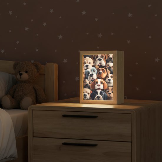 Nachtlampje 15x20 cm - Kinder lamp - Hond - Patronen - Dieren - Bruin - Meisje - Jongen - Tafellamp kinderkamer - Slaapkamer lamp - Bedlamp kinderen - Kinderlampje stopcontact - Wandlamp babykamer - Nachtlampjes van Merkloos — afbeelding 2