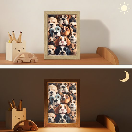 Nachtlampje 15x20 cm - Kinder lamp - Hond - Patronen - Dieren - Bruin - Meisje - Jongen - Tafellamp kinderkamer - Slaapkamer lamp - Bedlamp kinderen - Kinderlampje stopcontact - Wandlamp babykamer - Nachtlampjes van Merkloos — afbeelding 4
