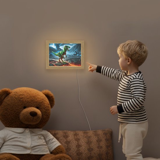 Nachtlampje 20x15 cm - Kinder lampje - Dino - Lava - Groen - Jongens - Tafellamp kinderkamer - Slaapkamer lamp - Bedlamp kinderen - Kinderlampje stopcontact - Wandlamp babykamer - Nachtlampjes van Merkloos — afbeelding 5