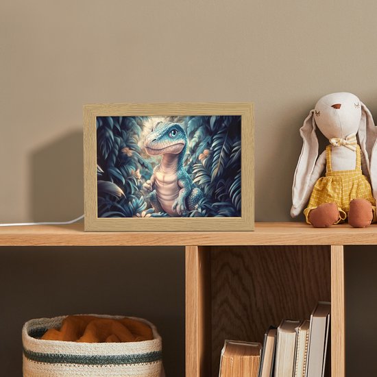 Nachtlampje 20x15 cm - Kinder lamp - Dino - Jungle - Blauw - Tafellamp kinderkamer - Slaapkamer lamp - Bedlamp kinderen - Kinderlampje stopcontact - Wandlamp babykamer - Nachtlampjes van Merkloos — afbeelding 3