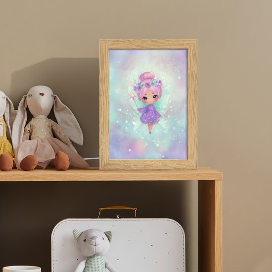 Nachtlampje 15x20 cm - Kinder lampje - Fee - Paars - Glinsters - Tafellamp kinderkamer - Slaapkamer lamp - Bedlamp kinderen - Kinderlampje stopcontact - Wandlamp babykamer - Nachtlampjes van Merkloos — afbeelding 3