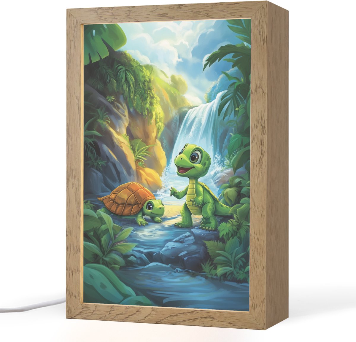 Nachtlampje 20x30 cm - Kinder lampje - Schildpad - Dino - Jungle - Waterval - Tafellamp ki