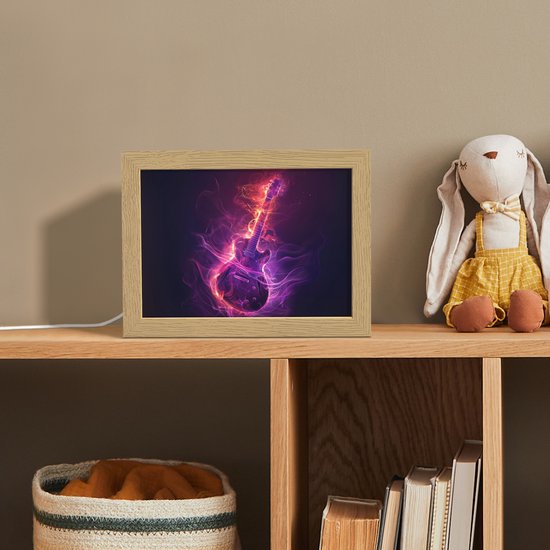 Nachtlampje 20x15 cm - Kinder lampje - Gitaar - Muziek - Rook - Paars - Tafellamp kinderkamer - Slaapkamer lamp - Bedlamp kinderen - Kinderlampje stopcontact - Wandlamp babykamer - Nachtlampjes van Merkloos — afbeelding 3