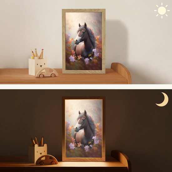 Nachtlampje 20x30 cm - Kinder lamp - Paard - Bloemen - Natuur - Paars - Dieren - Tafellamp kinderkamer - Slaapkamer lamp - Bedlamp kinderen - Kinderlampje stopcontact - Wandlamp babykamer - Nachtlampjes van Merkloos — afbeelding 4