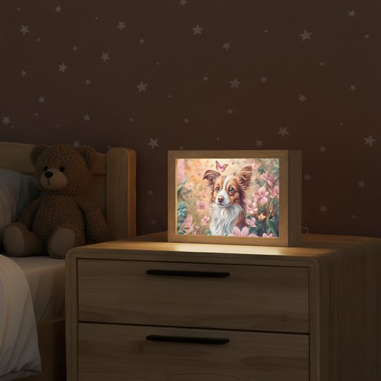 Nachtlampje 20x15 cm - Kinder lampje - Hond - Bloemen - Roze - Tafellamp kinderkamer - Slaapkamer lamp - Bedlamp kinderen - Kinderlampje stopcontact - Wandlamp babykamer - Nachtlampjes van Merkloos — afbeelding 2