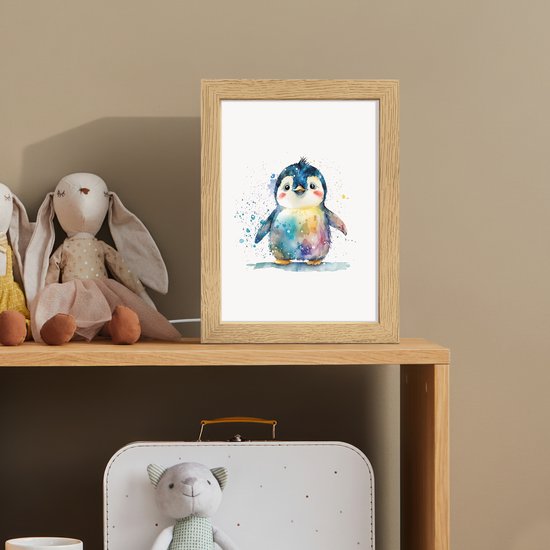 Nachtlampje 15x20 cm - Kinder lampje - Pinguïn - Regenboog - Waterverf - Dieren - Kinderen - Tafellamp kinderkamer - Slaapkamer lamp - Bedlamp kinderen - Kinderlampje stopcontact - Wandlamp babykamer - Nachtlampjes van OnlyWow — afbeelding 3